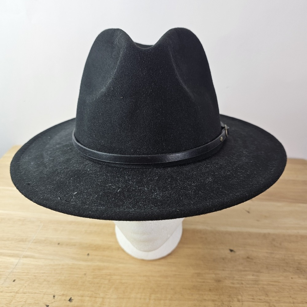 Womens Fedora Hat One Size Cotton Felt Faux Leathehr Trim‎ Safari Black